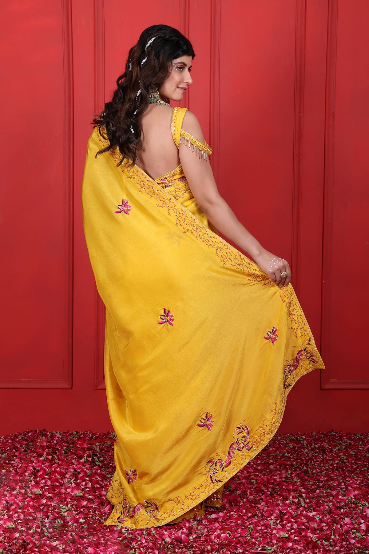 Yellow Heavy Embroidered Saree