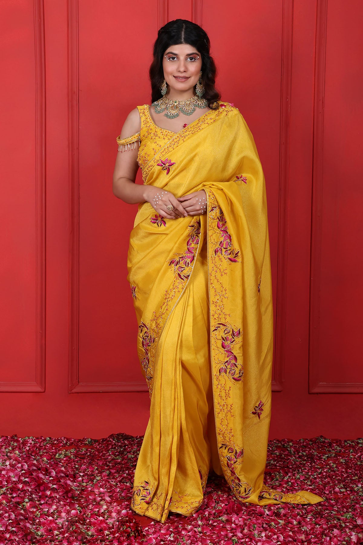 Yellow Heavy Embroidered Saree