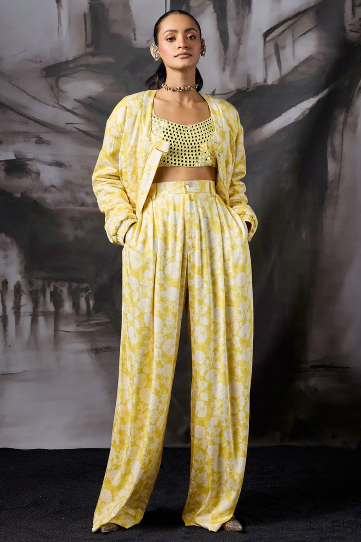 Yellow High Waist Wide Bottoms