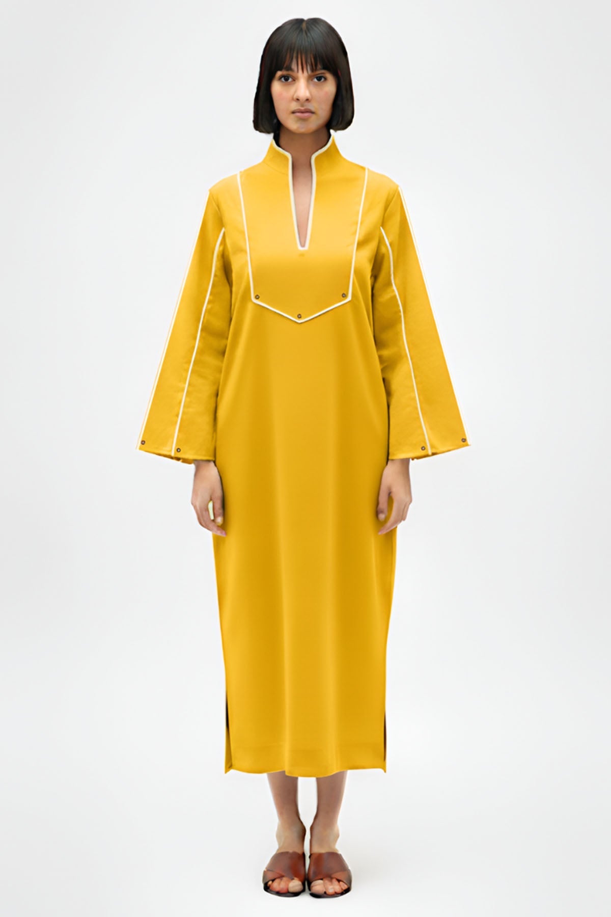 Buy Yellow & Ivory Collared Dress for women by Neora online available at scrollnshops