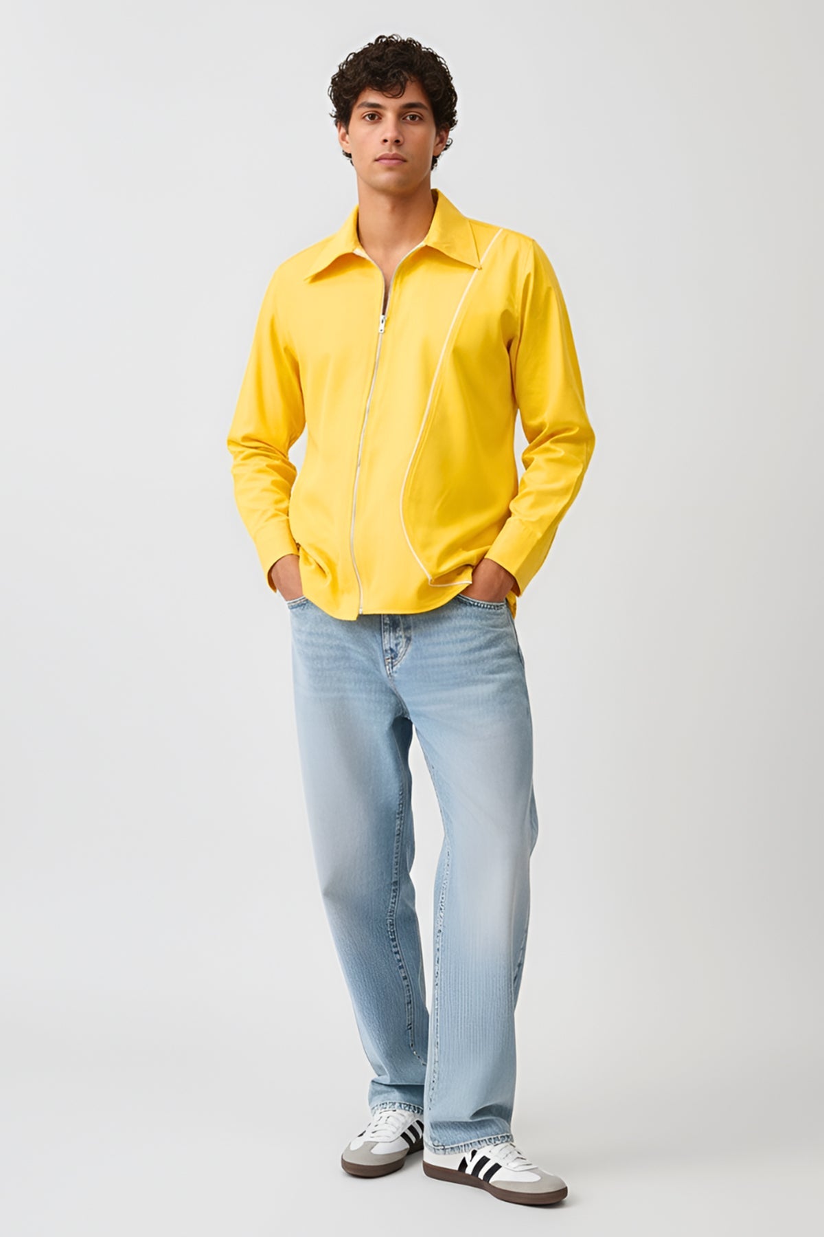 Buy Yellow & Ivory Front Zip Shirt for Men by Neora online available at scrollnshops