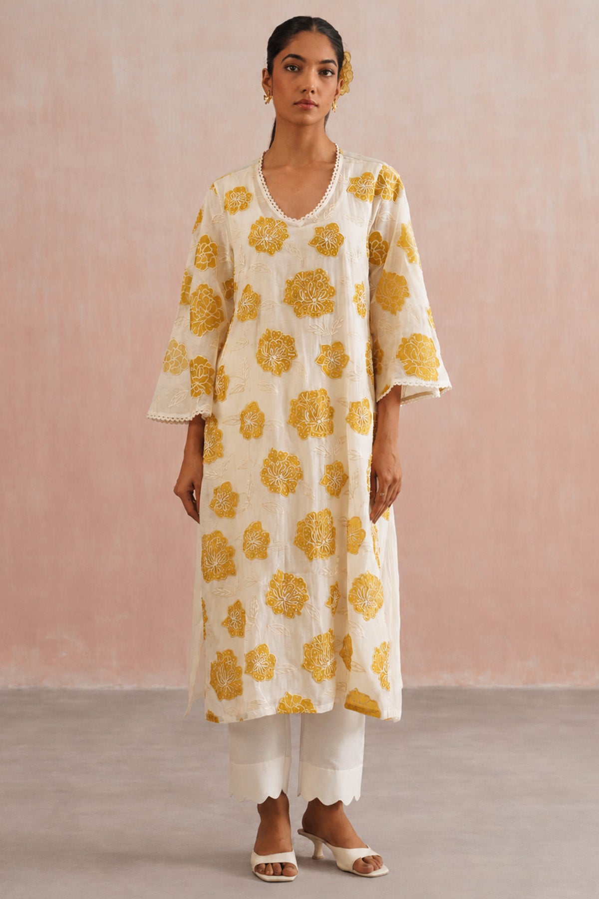 Yellow & Ivory Pearl Kurta Set