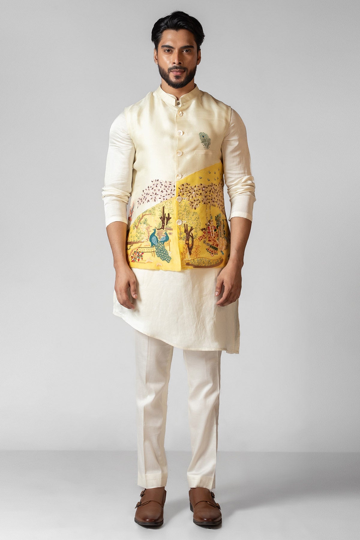Buy Yellow Ivory Sequins Kurta Set for men by Paarsh Atelier online available at scrollnshops