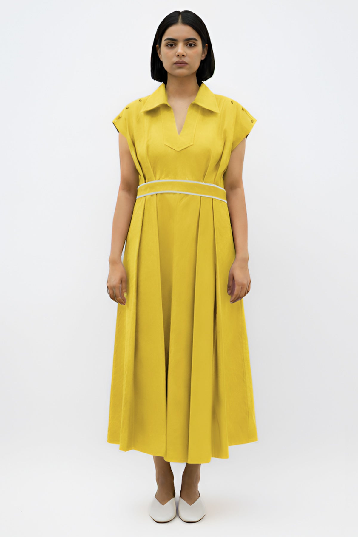 Buy Yellow & Ivory Twill Midi Dress for women by Neora online available at scrollnshops