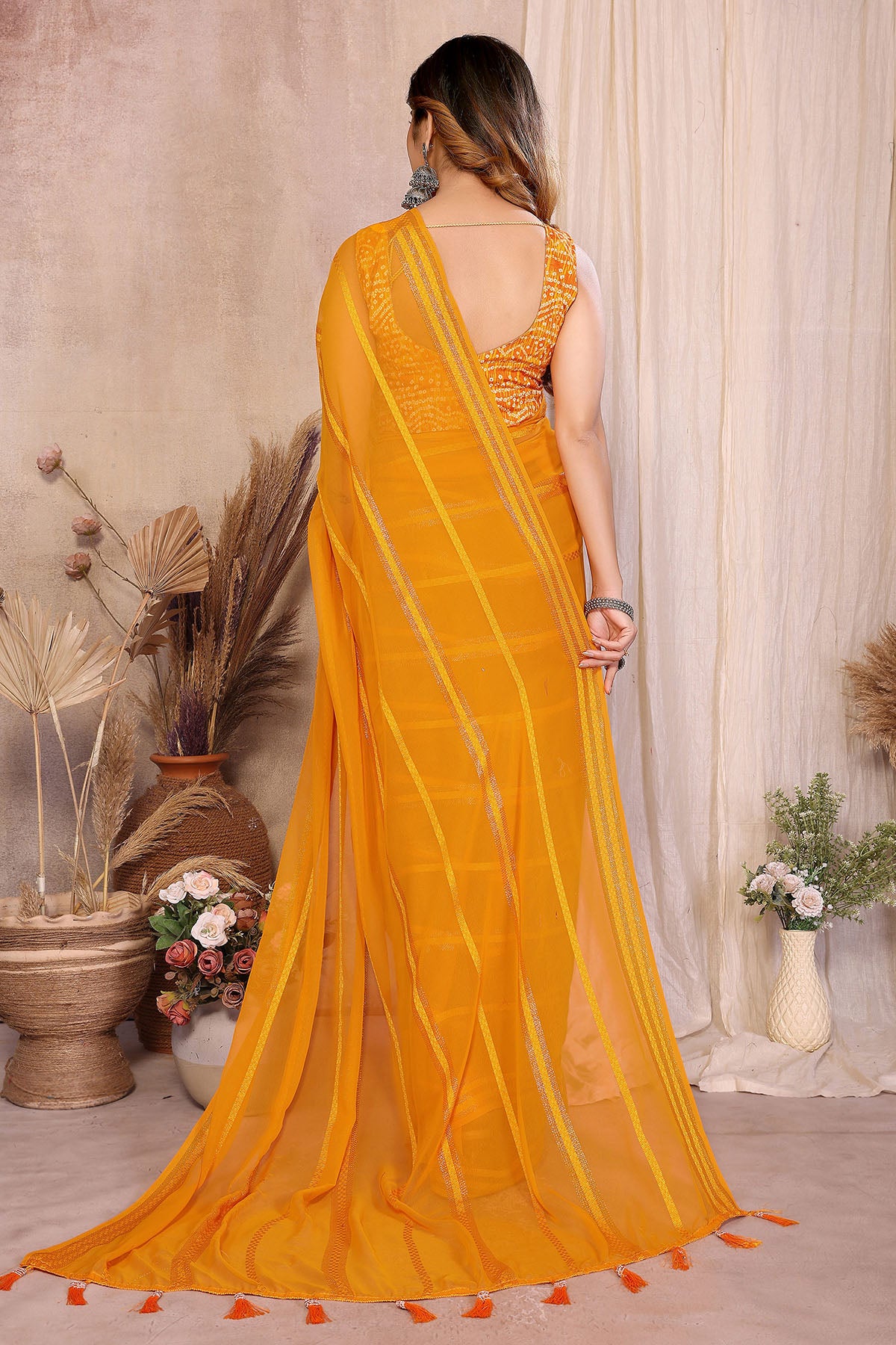 Yellow Kaju Patta Pattern Saree