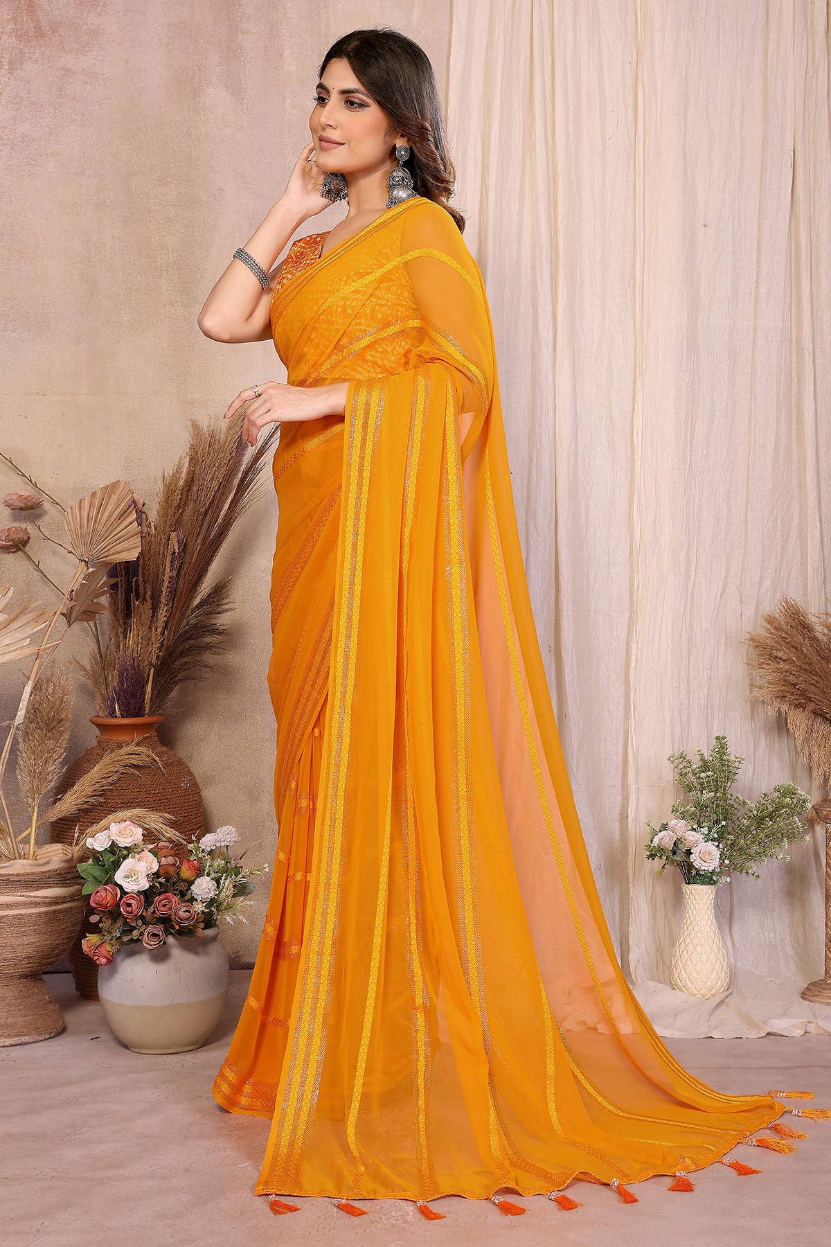 Yellow Kaju Patta Pattern Saree
