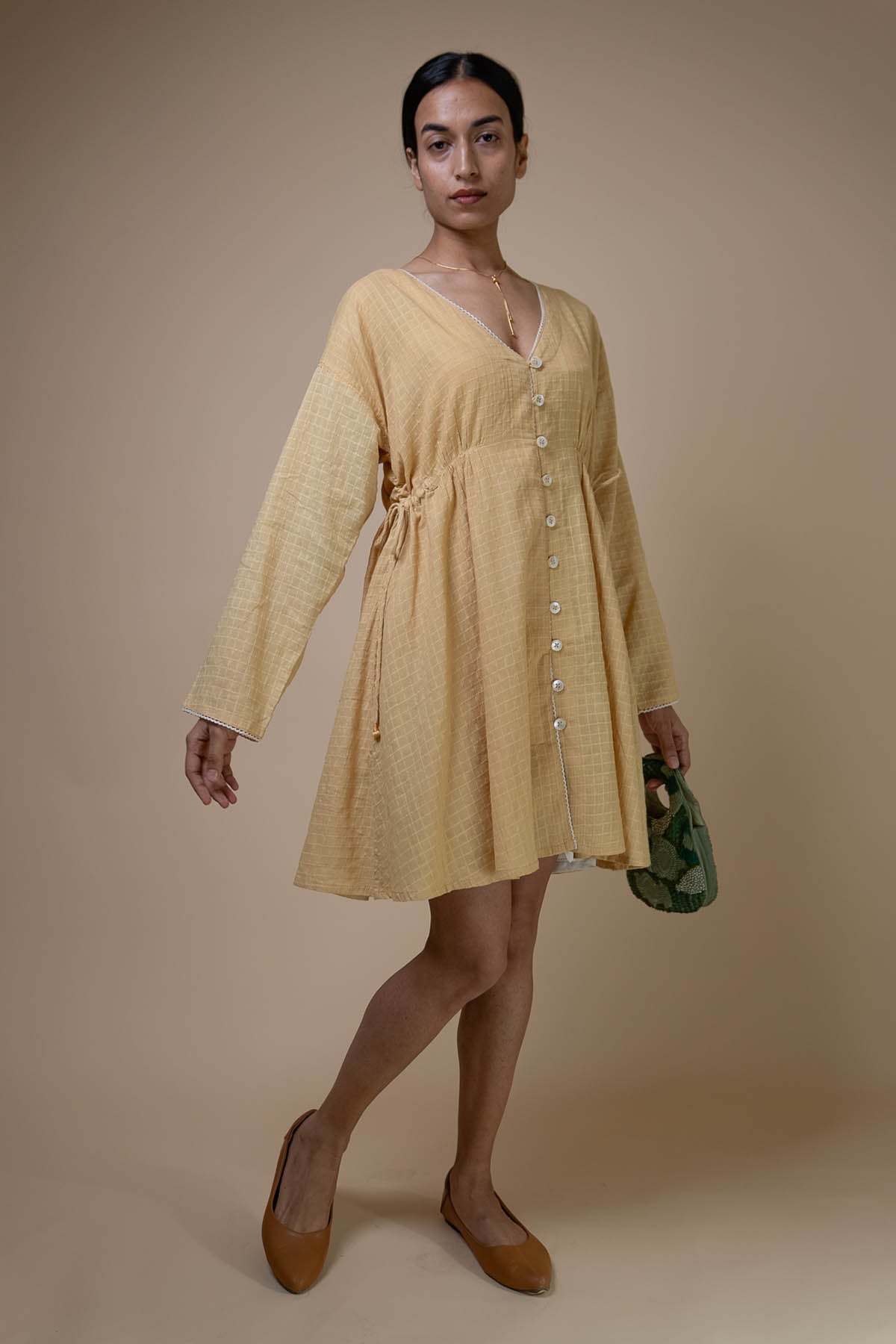 Buy Yellow Kala Cotton Cinched Dress by Lafaani for women online at ScrollnShops