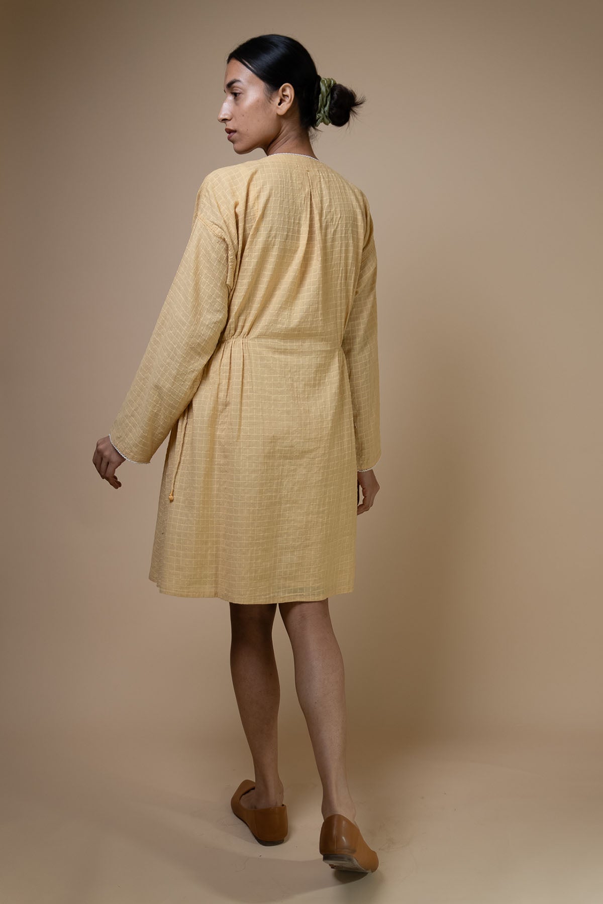 Yellow Kala Cotton Cinched Dress