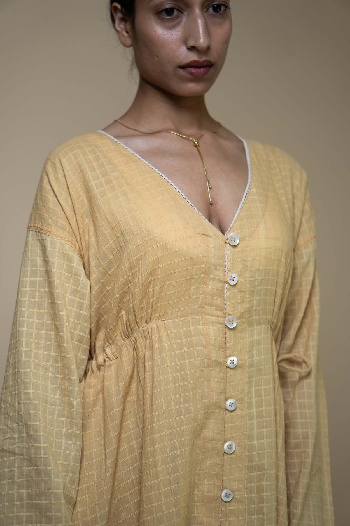 Yellow Kala Cotton Cinched Dress