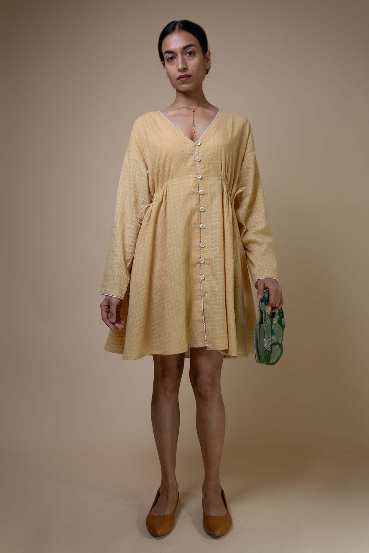 Yellow Kala Cotton Cinched Dress
