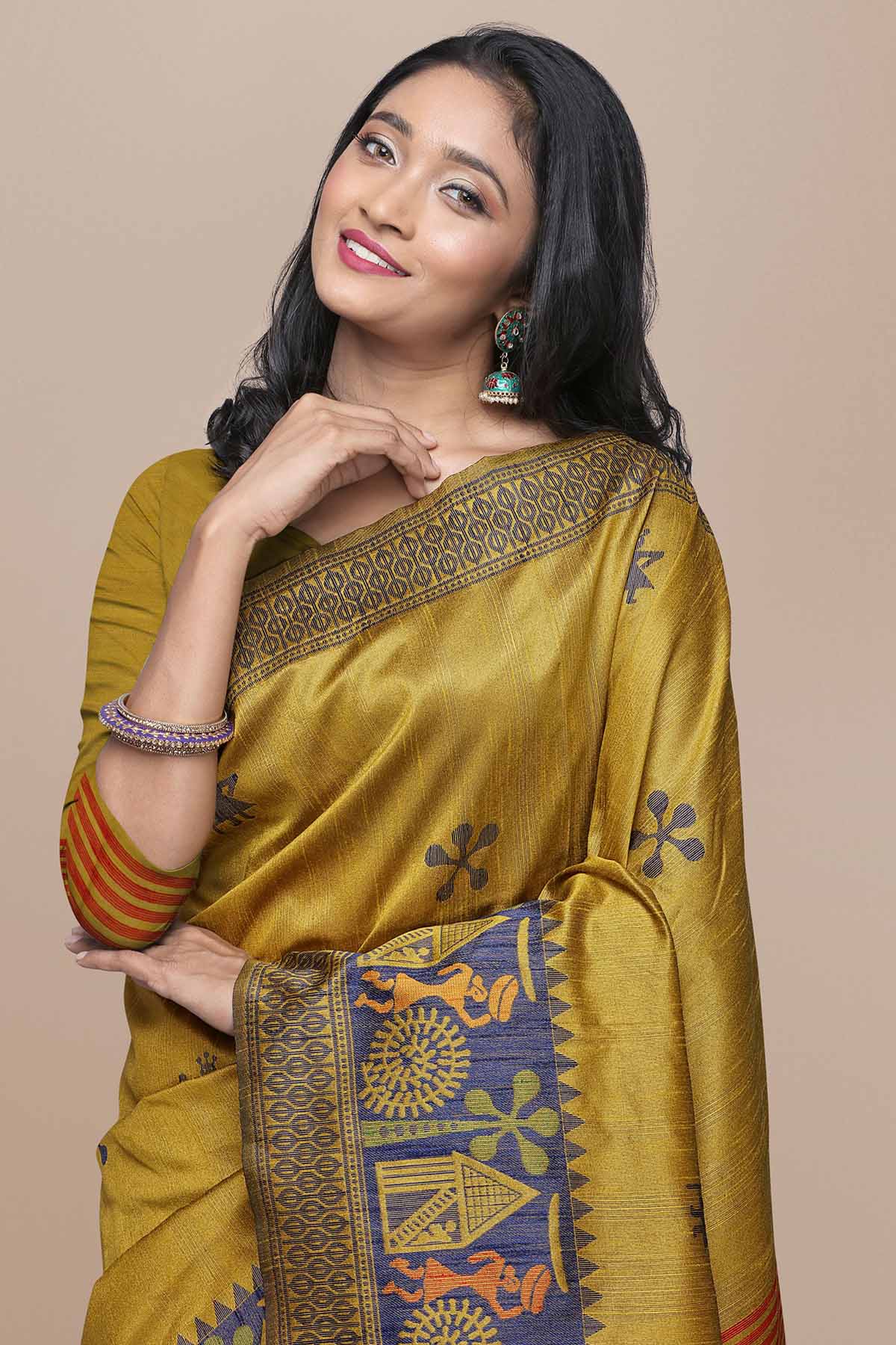 Yellow Kalamkari Raw Silk Saree