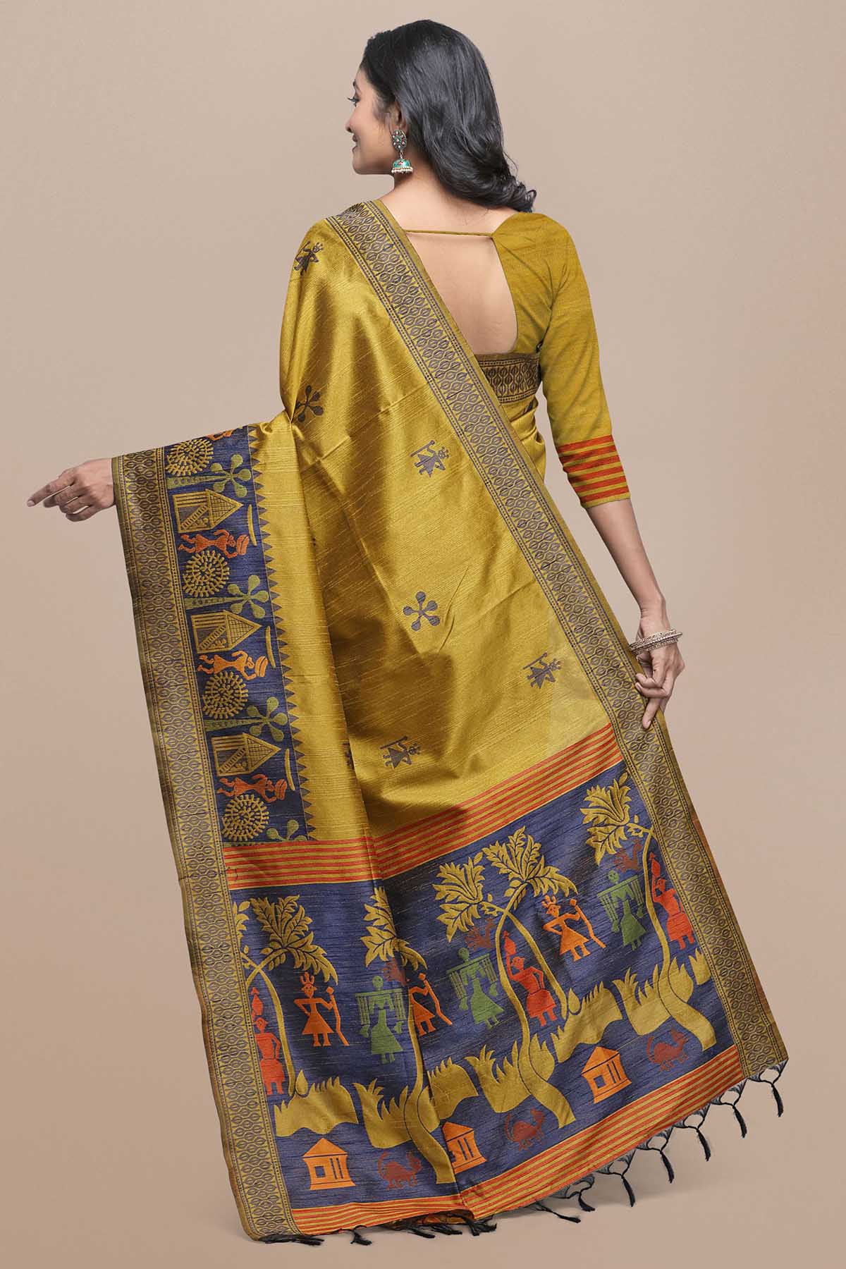 Yellow Kalamkari Raw Silk Saree