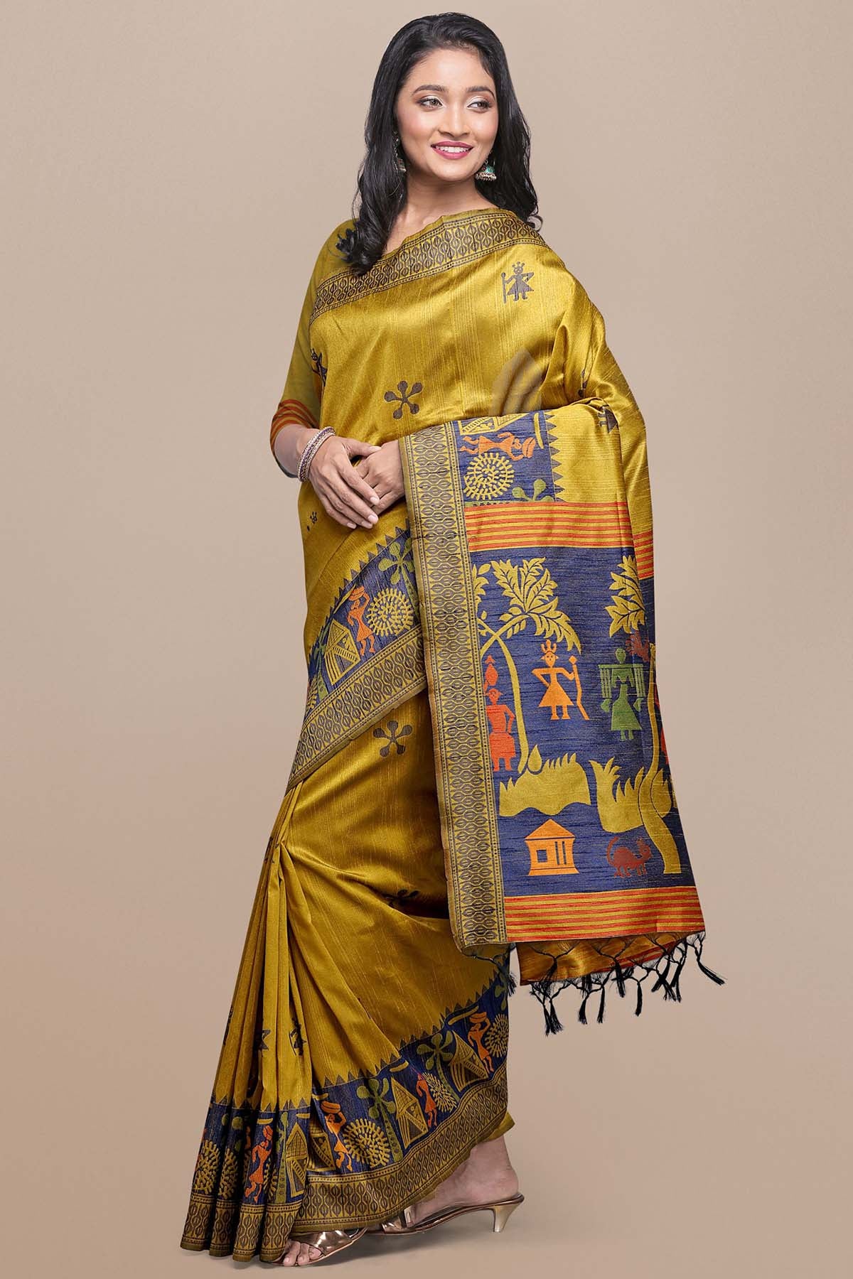 Yellow Kalamkari Raw Silk Saree
