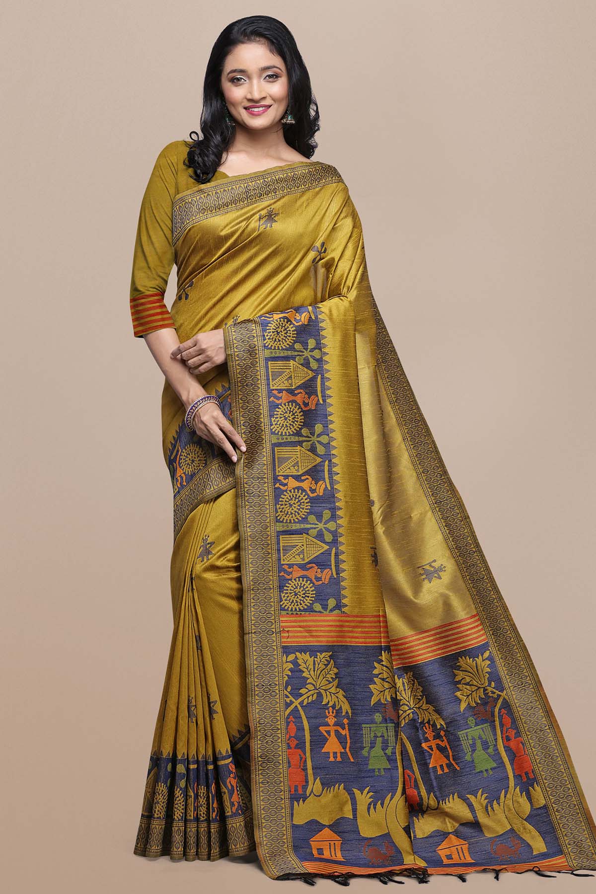 Buy Yellow Kalamkari Raw Silk Saree by Lili Lala for women online at ScrollnShops