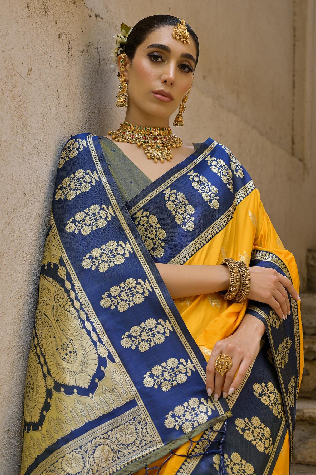 Yellow Kanchi Silk Zari Saree