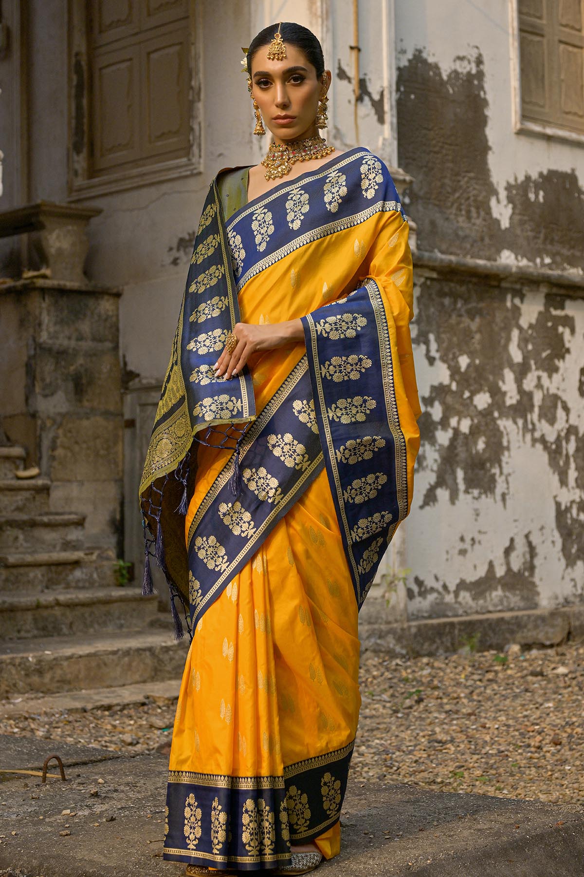 Yellow Kanchi Silk Zari Saree