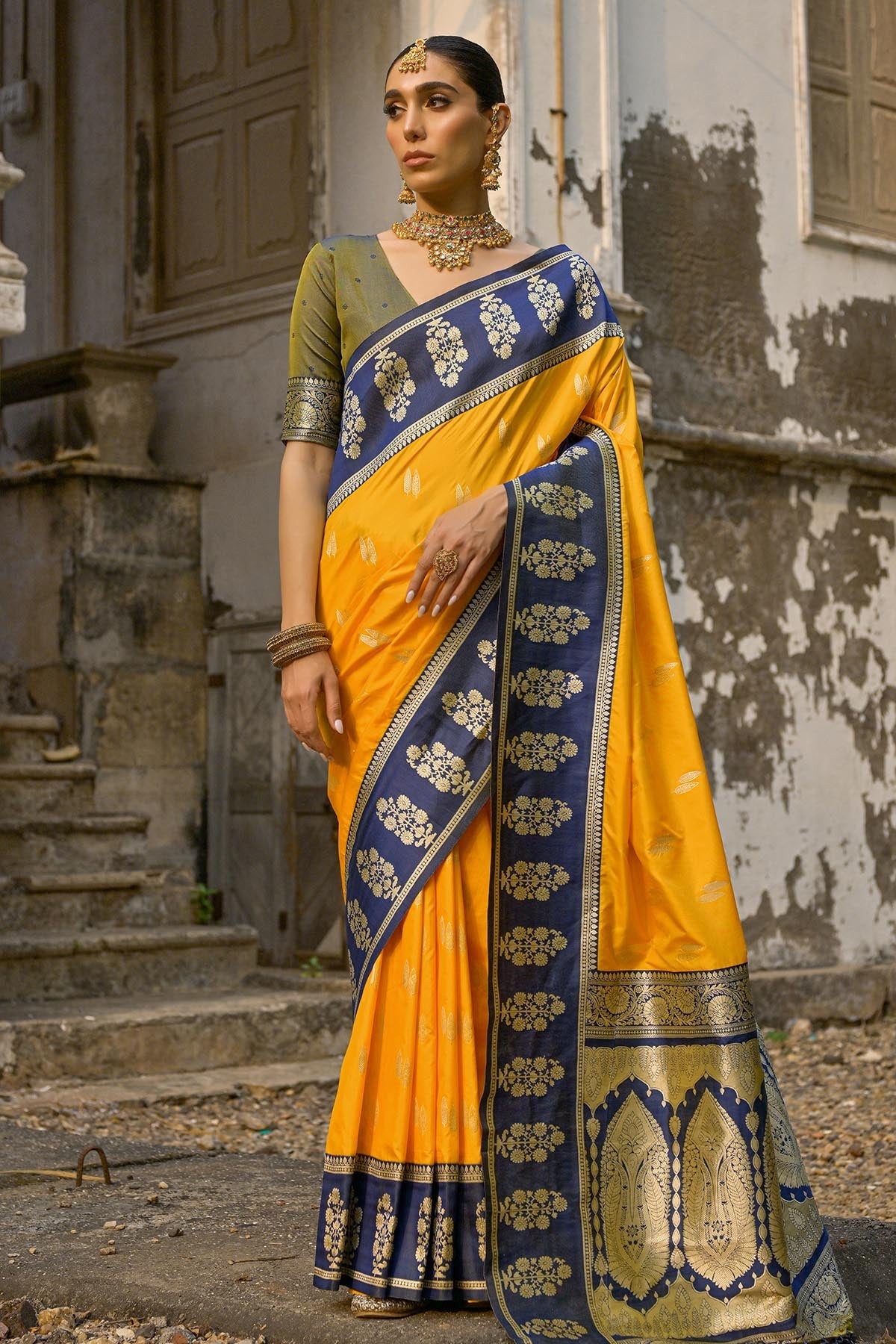Buy Yellow Kanchi Silk Zari Saree by Lili Lala for women online at ScrollnShops
