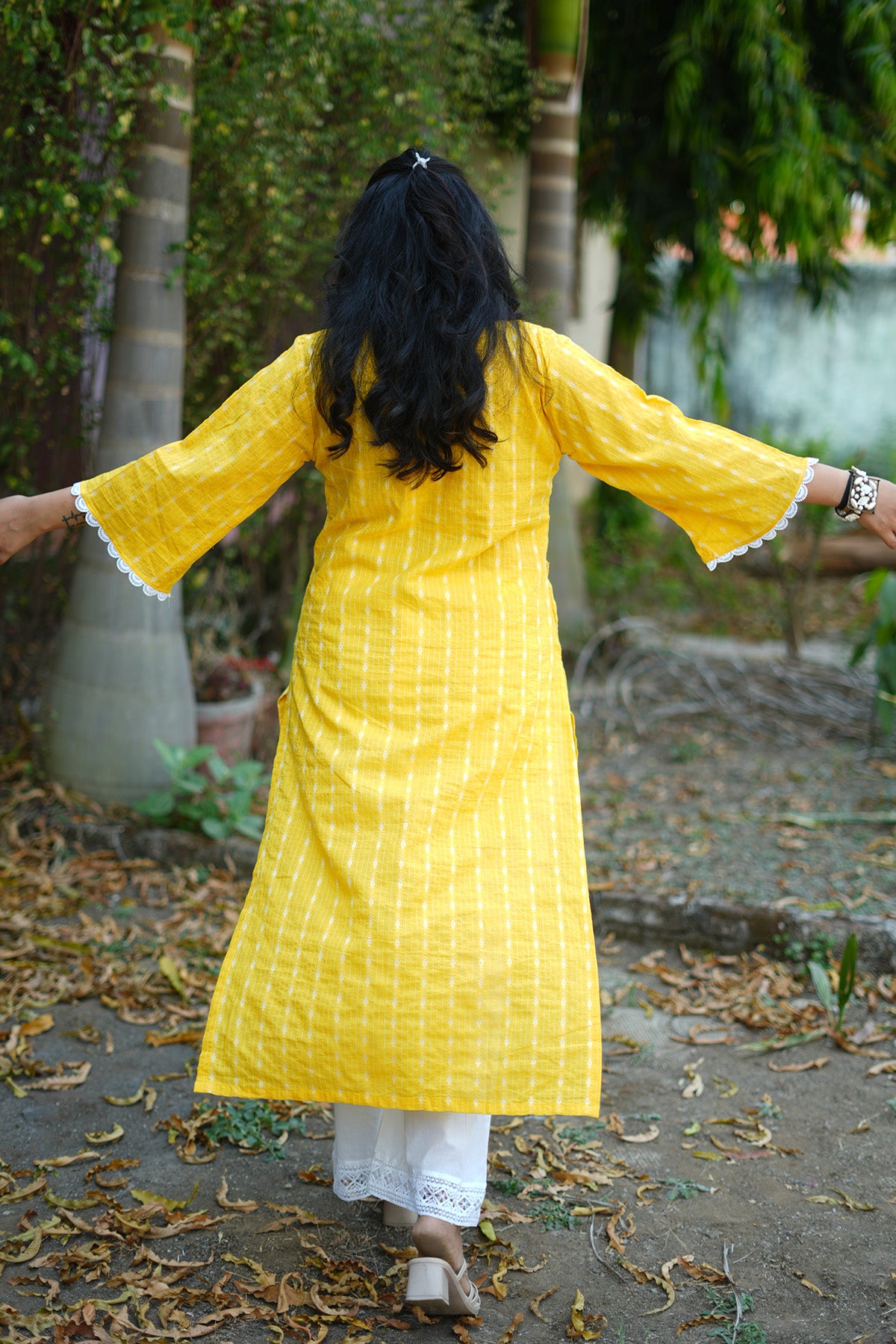 Yellow Kantha Cotton Kurta Set