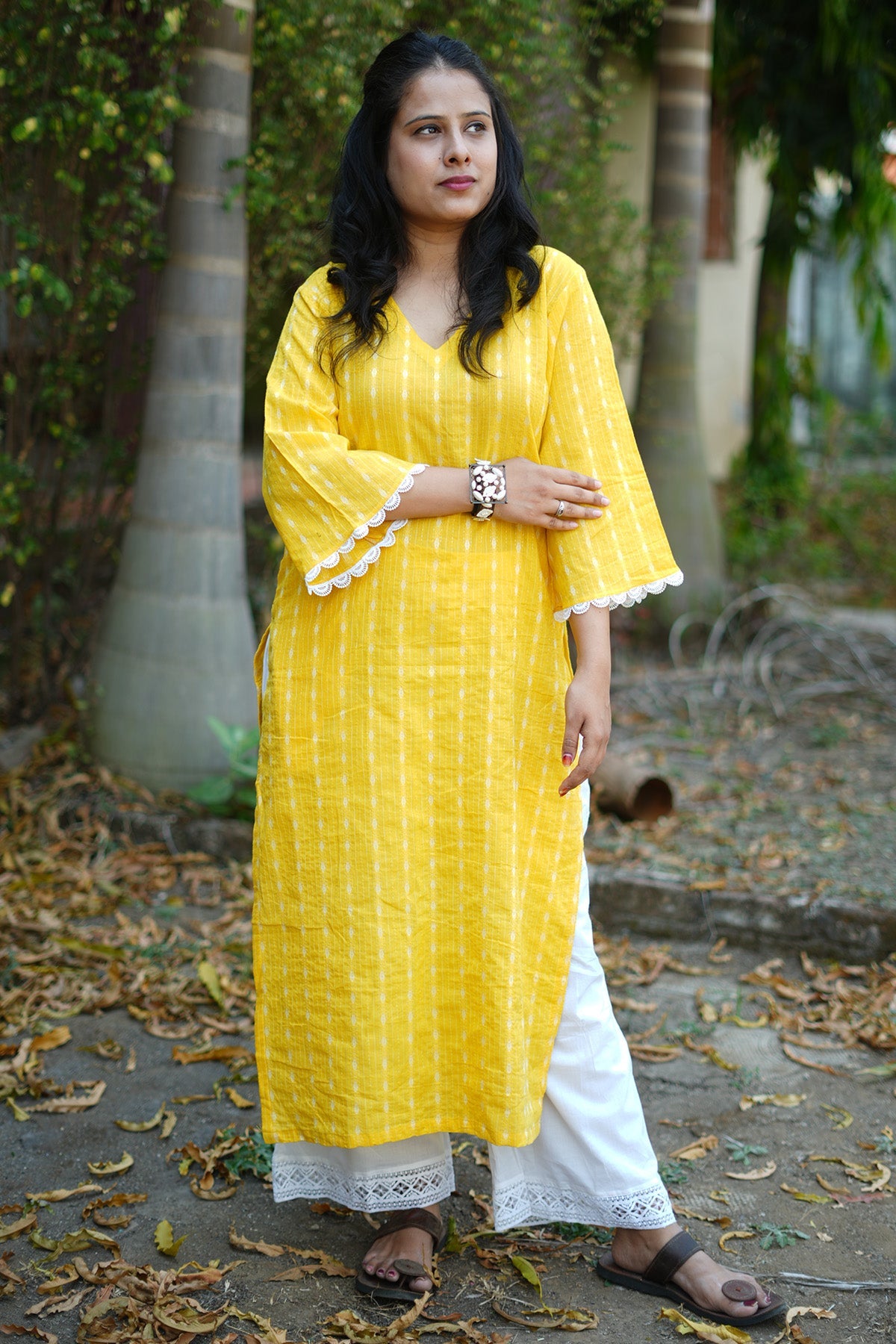 Buy Yellow Kantha Cotton Kurta Set for women by Charu Bhaskar online available at scrollnshops