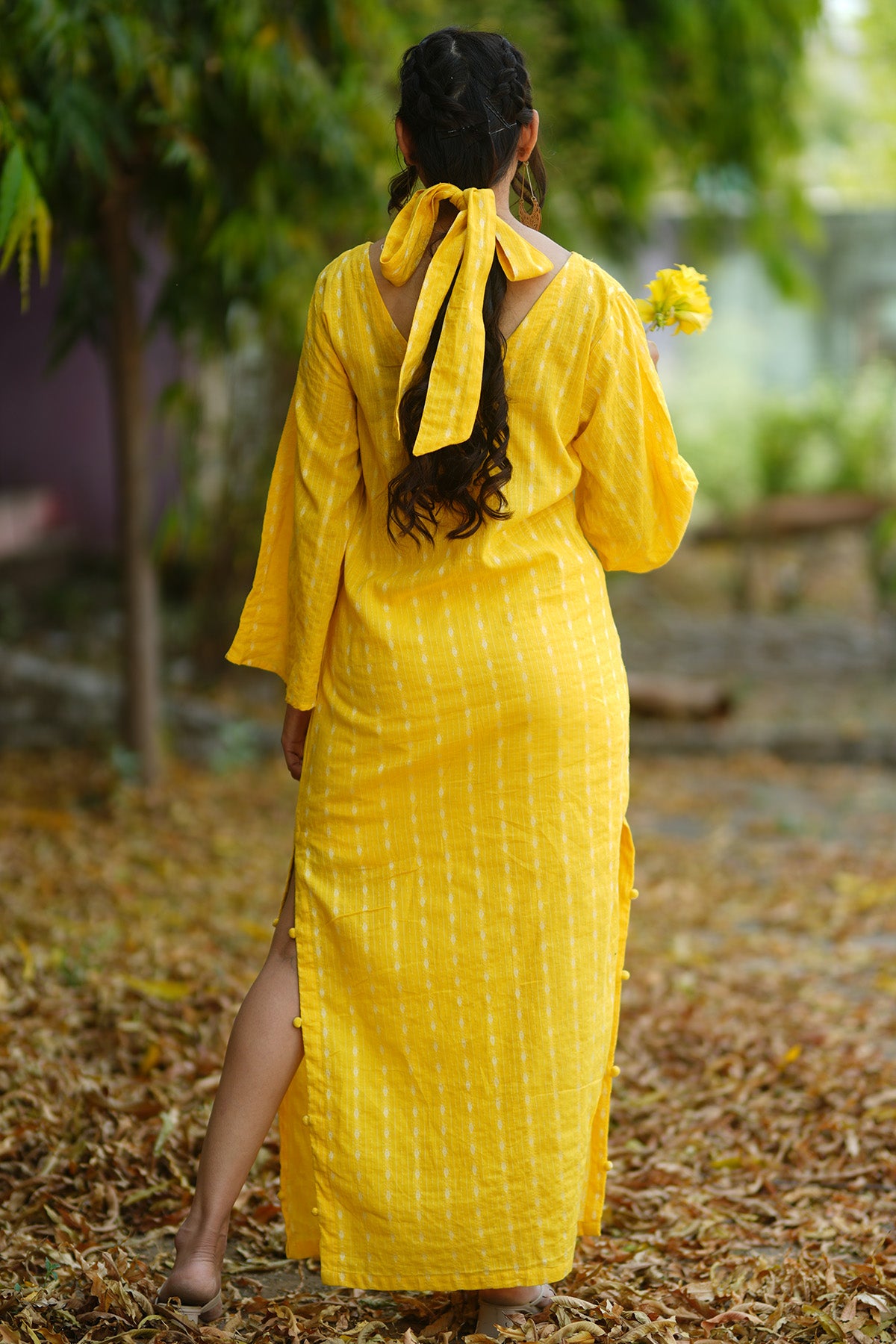 Yellow Kantha Cotton Maxi Dress