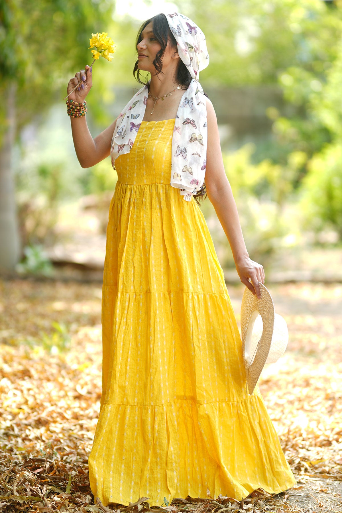 Yellow Kantha Tiered Maxi Dress