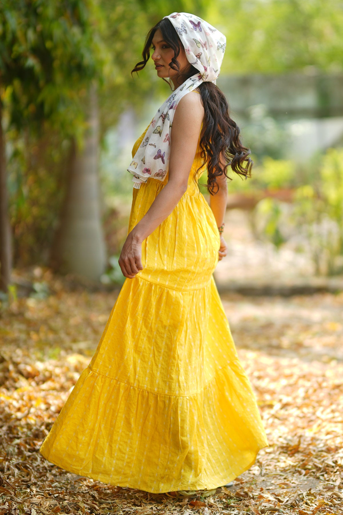 Yellow Kantha Tiered Maxi Dress