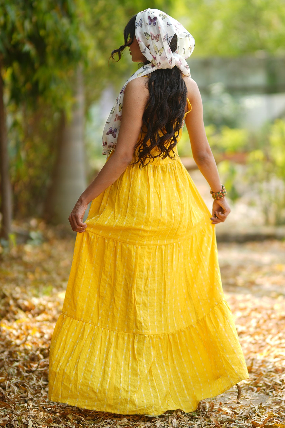 Yellow Kantha Tiered Maxi Dress