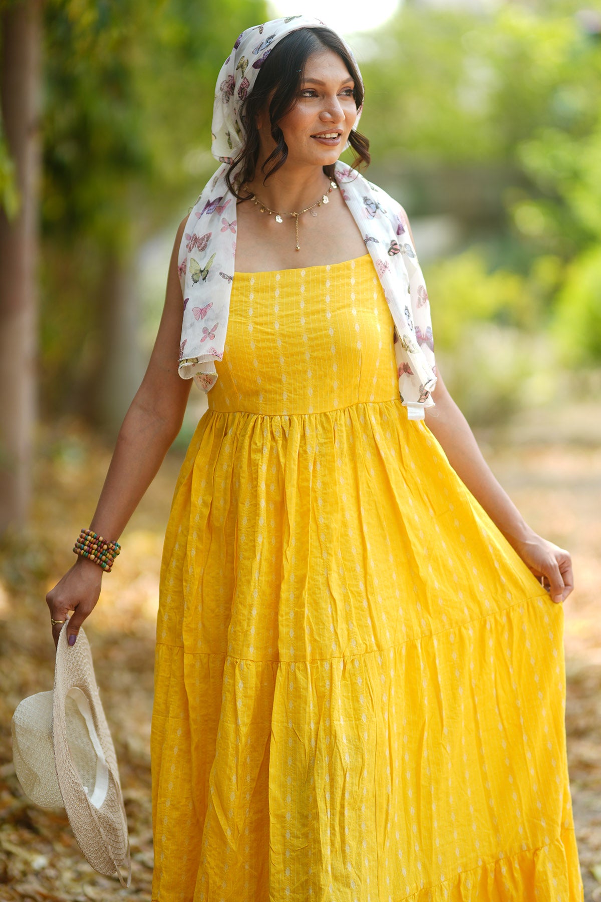 Yellow Kantha Tiered Maxi Dress