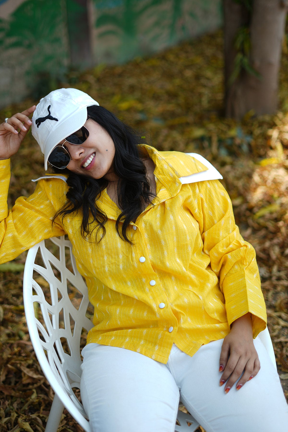 Yellow Kantha Work Cotton Shirt