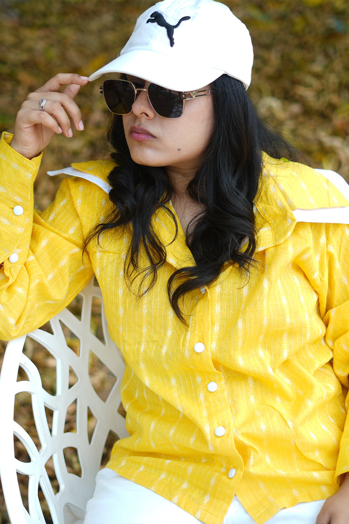 Yellow Kantha Work Cotton Shirt
