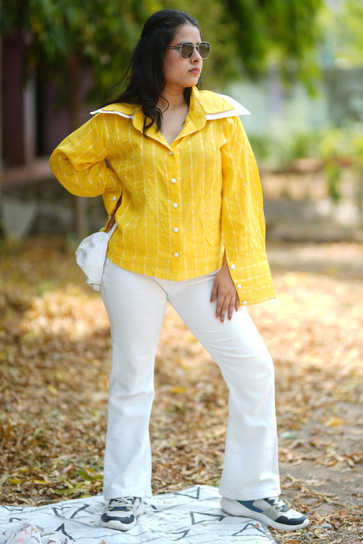 Yellow Kantha Work Cotton Shirt