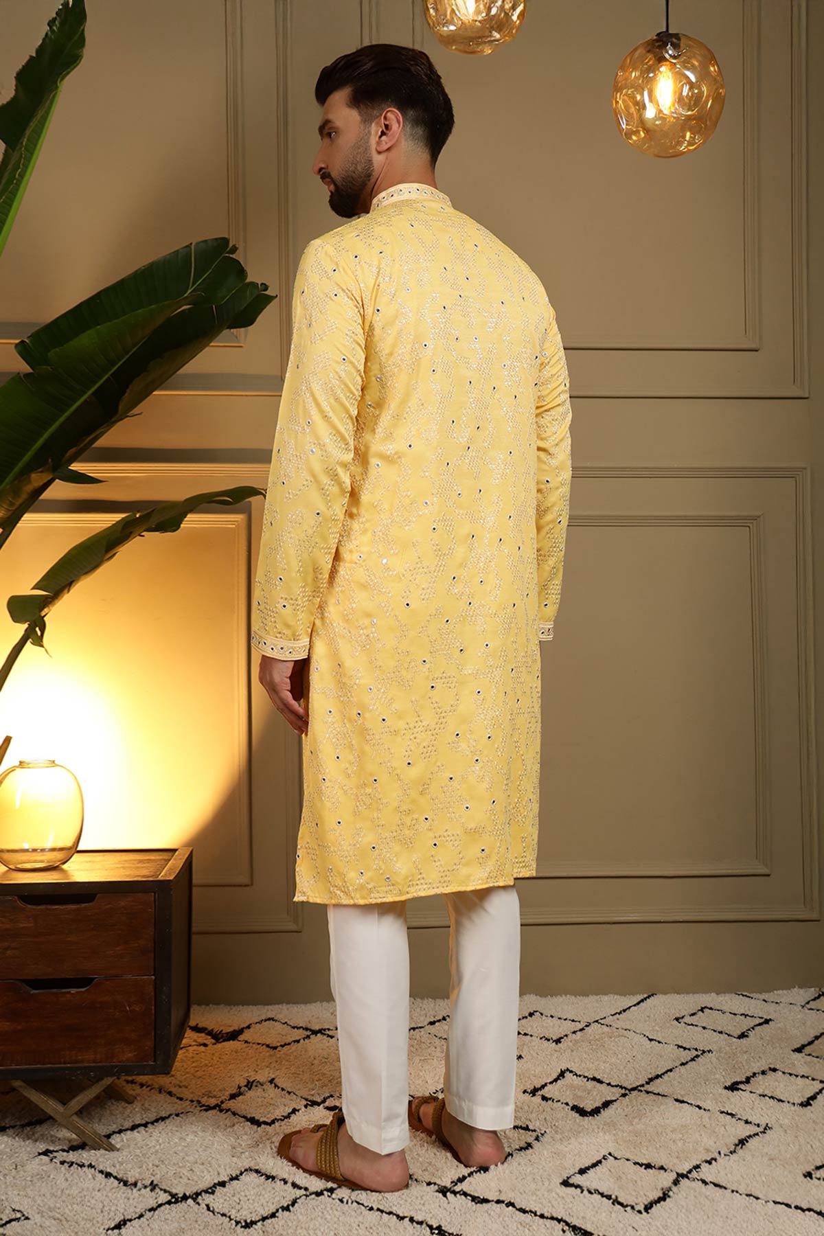 Yellow Khadi Cotton Kurta Set