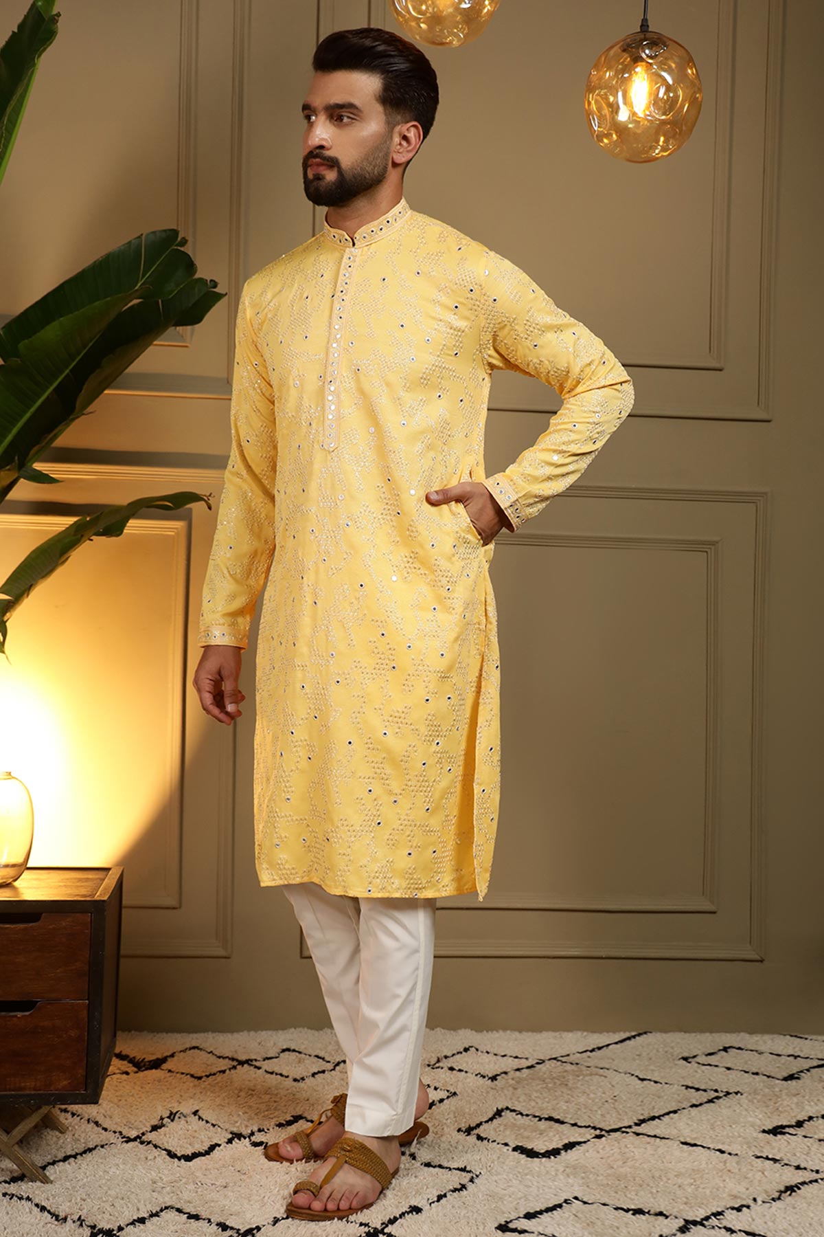 Buy Yellow Khadi Cotton Kurta Set for men by Jyoti Fashion online available at scrollnshops