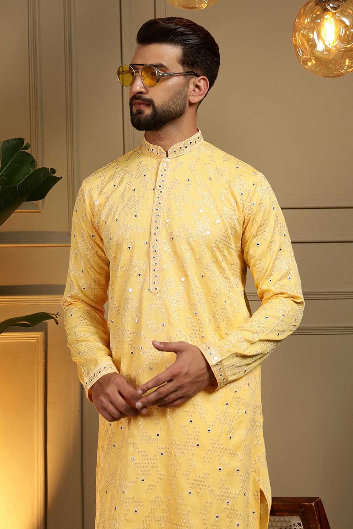 Yellow Khadi Cotton Kurta Set