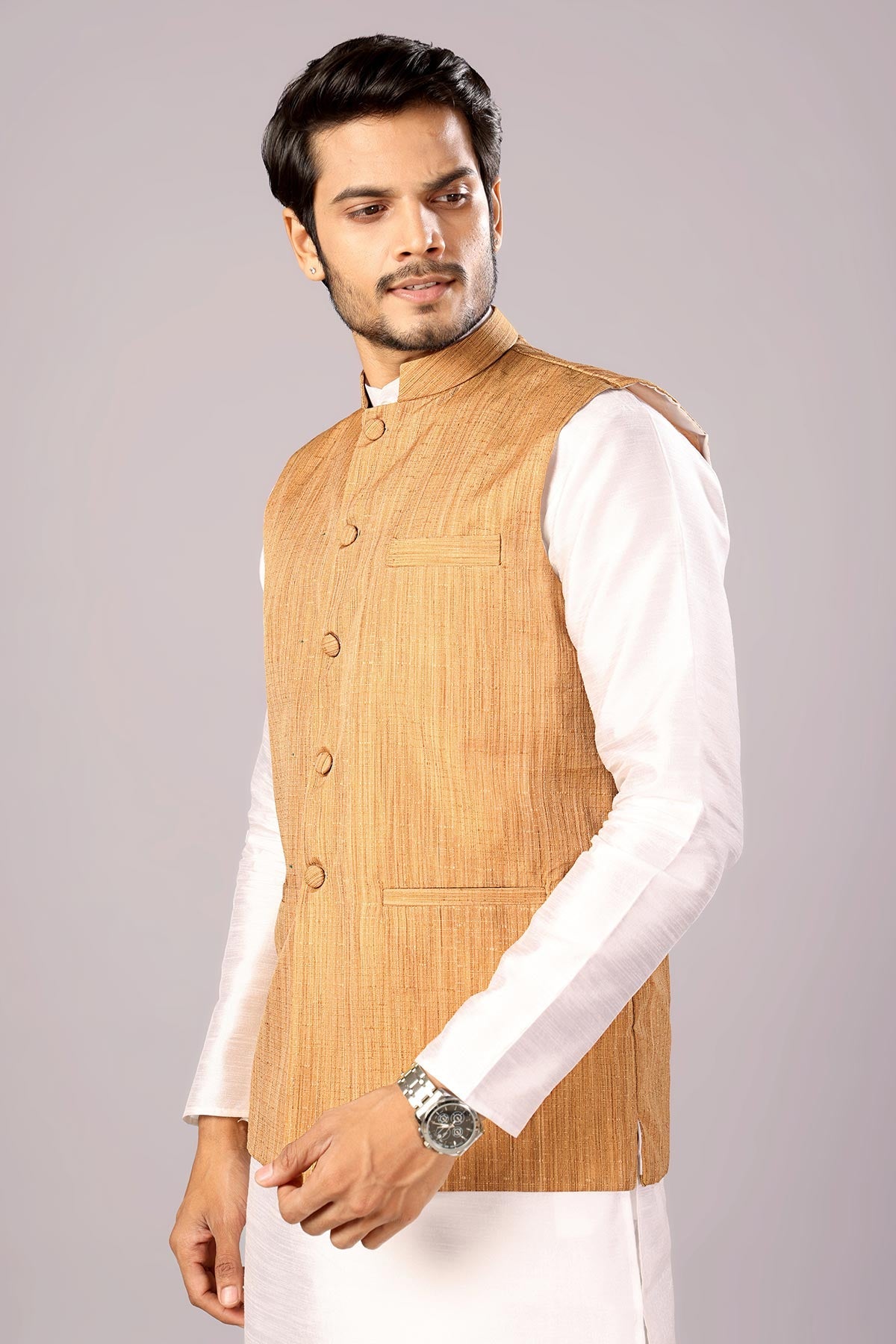 Buy Yellow Khadi Embroidered Bundi for men by Aastha Fashion online available at scrollnshops