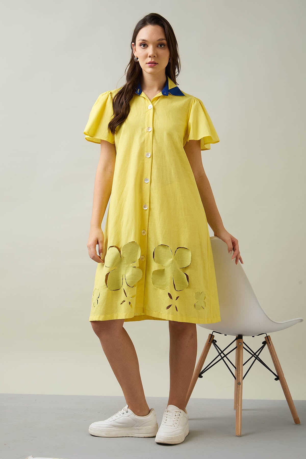 Buy Yellow Knee Length Shirt Dress by SNEHA B for women online at ScrollnShops