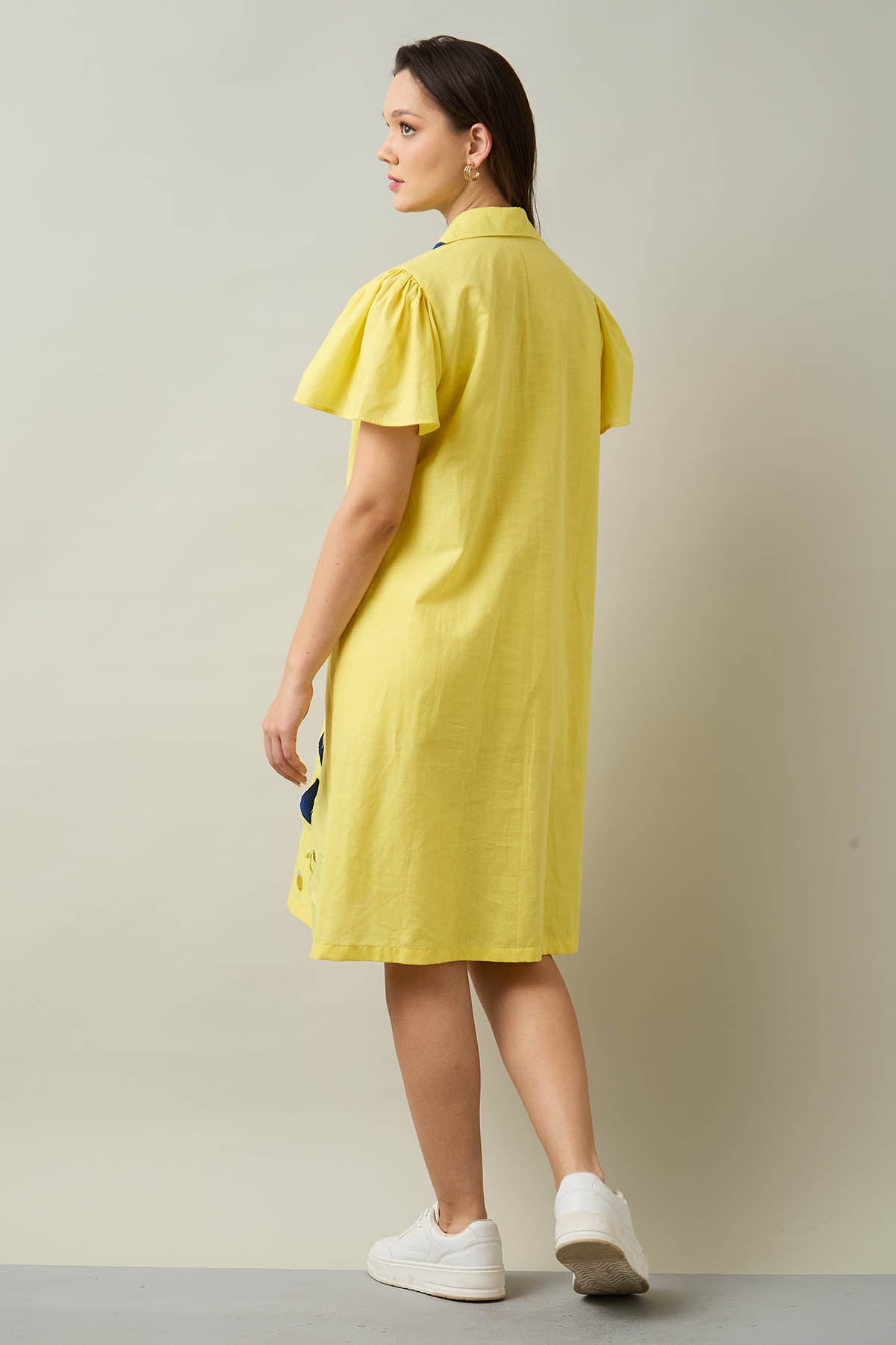 Yellow Knee Length Shirt Dress