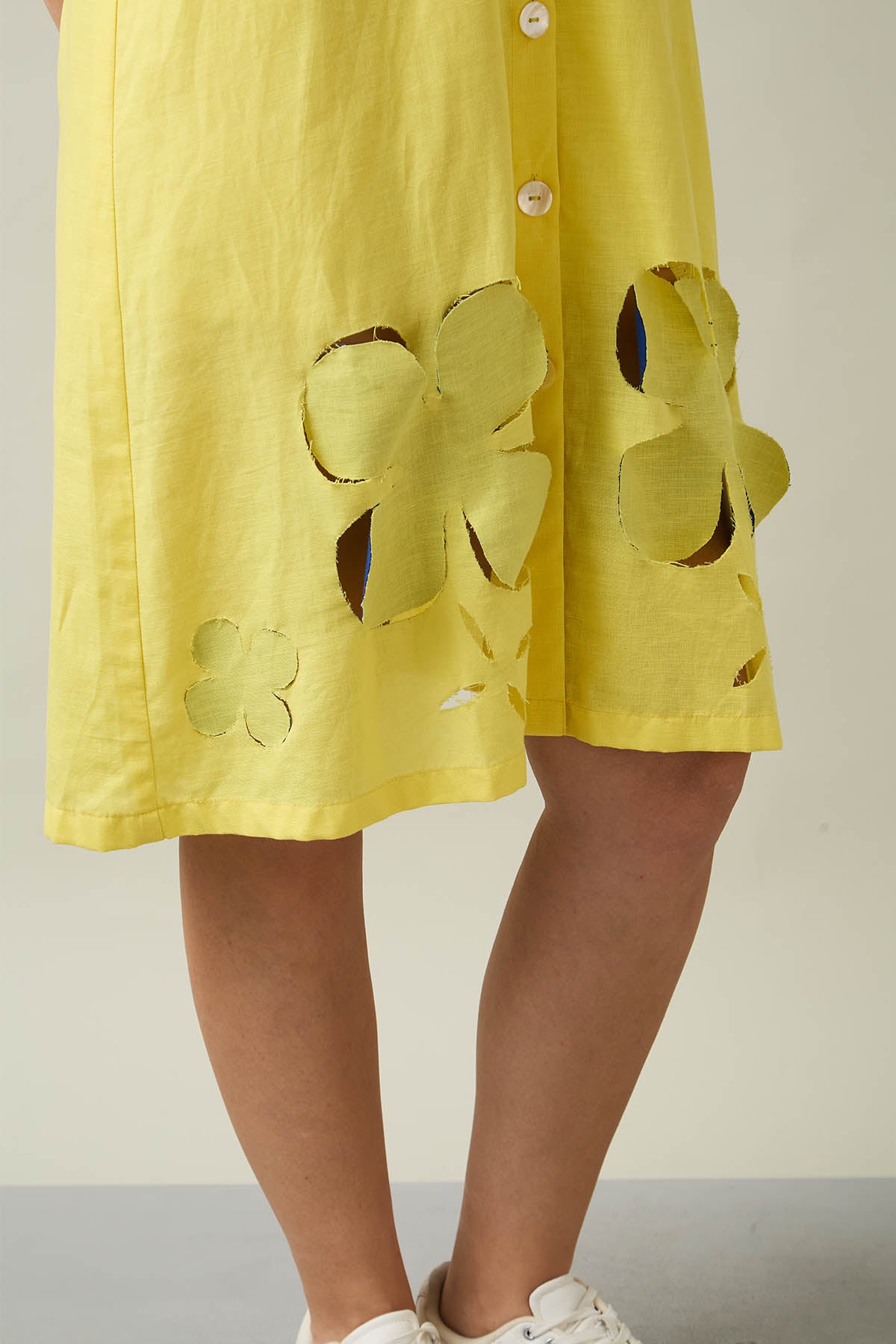 Yellow Knee Length Shirt Dress