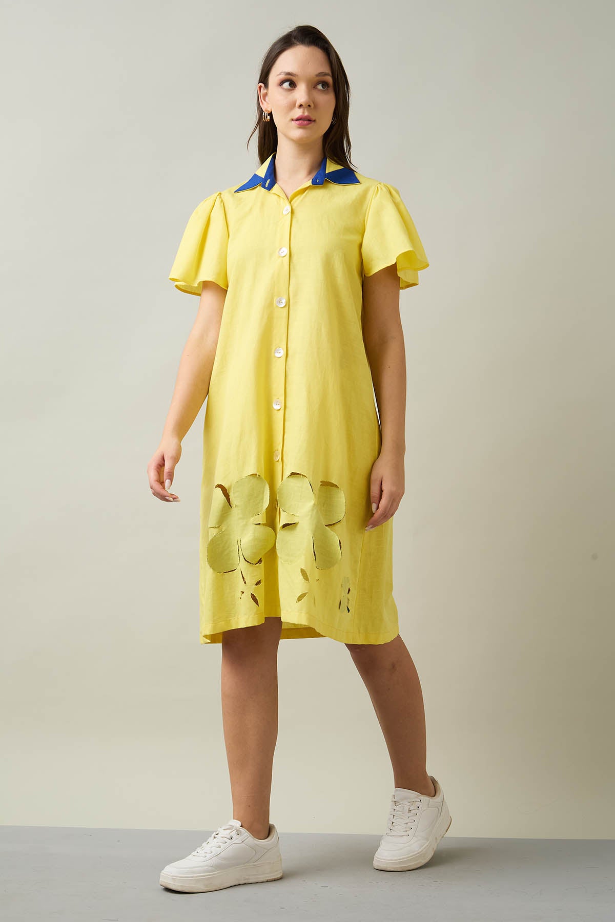 Yellow Knee Length Shirt Dress