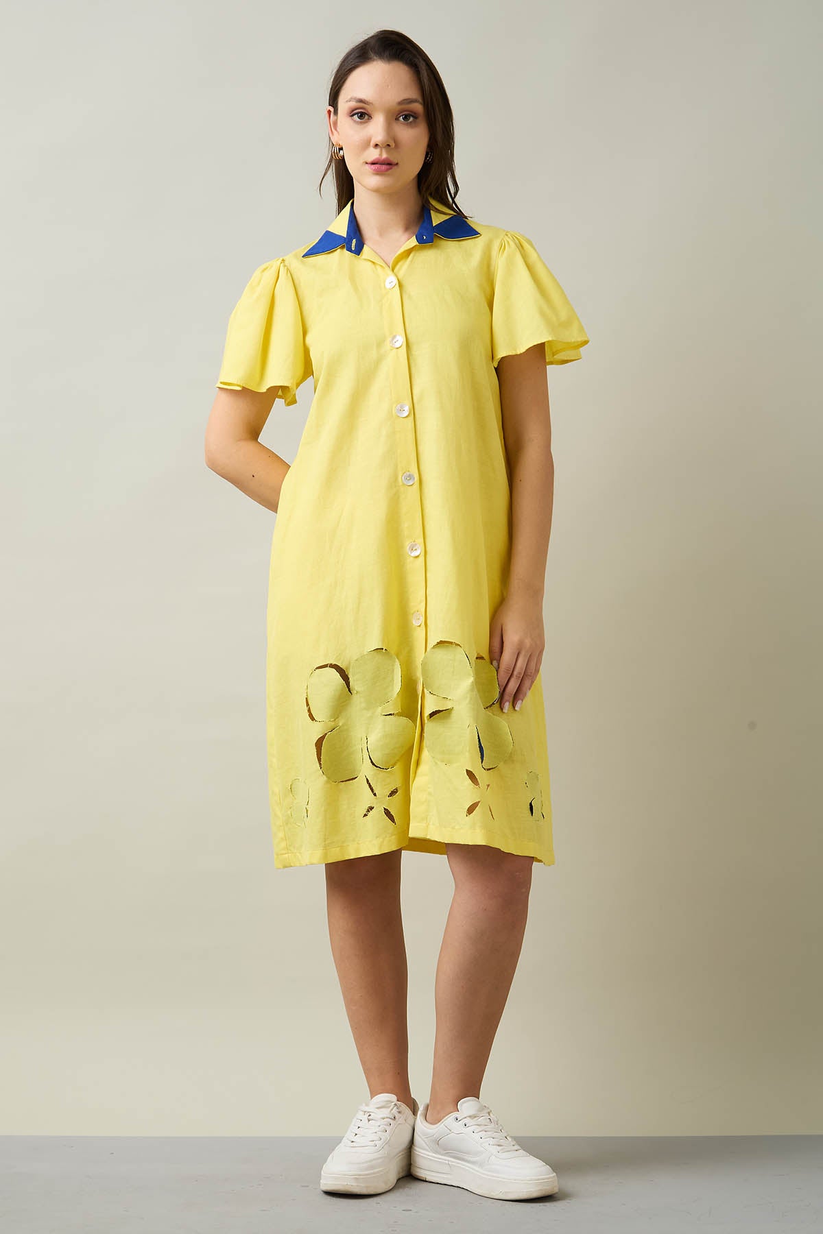 Yellow Knee Length Shirt Dress