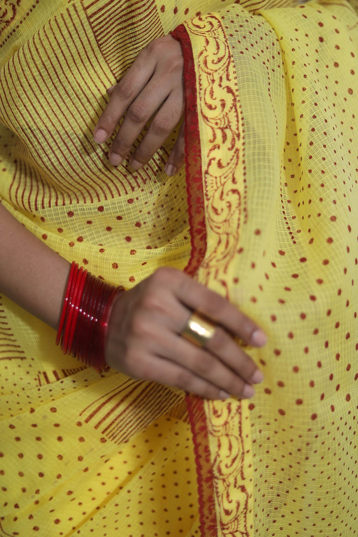 Yellow Kota Doria Printed Saree