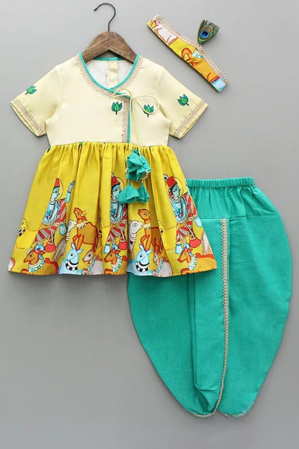 Buy Yellow Krishna Print Dhoti Set for boy by Little Brats online available at scrollnshops