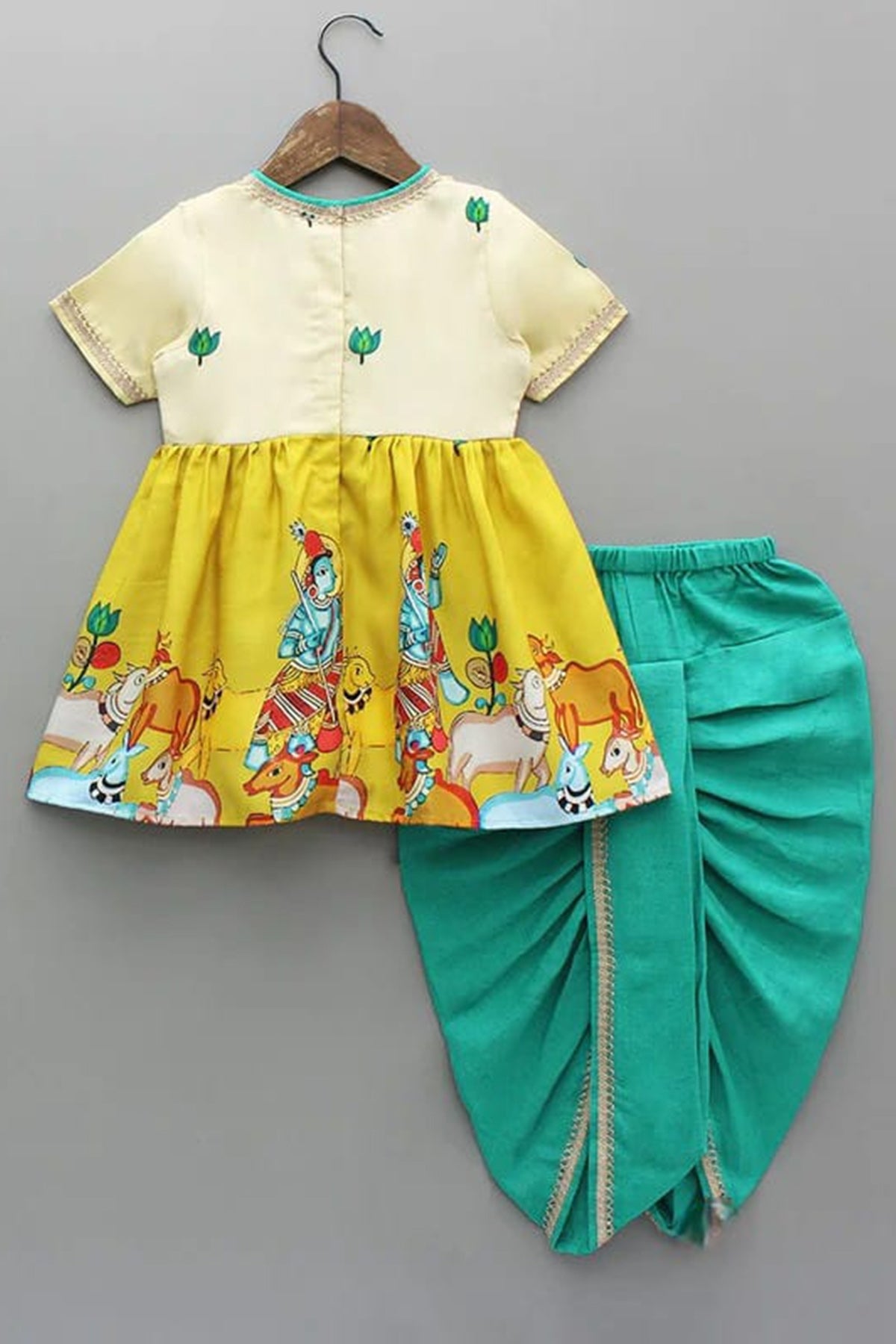 Yellow Krishna Print Dhoti Set
