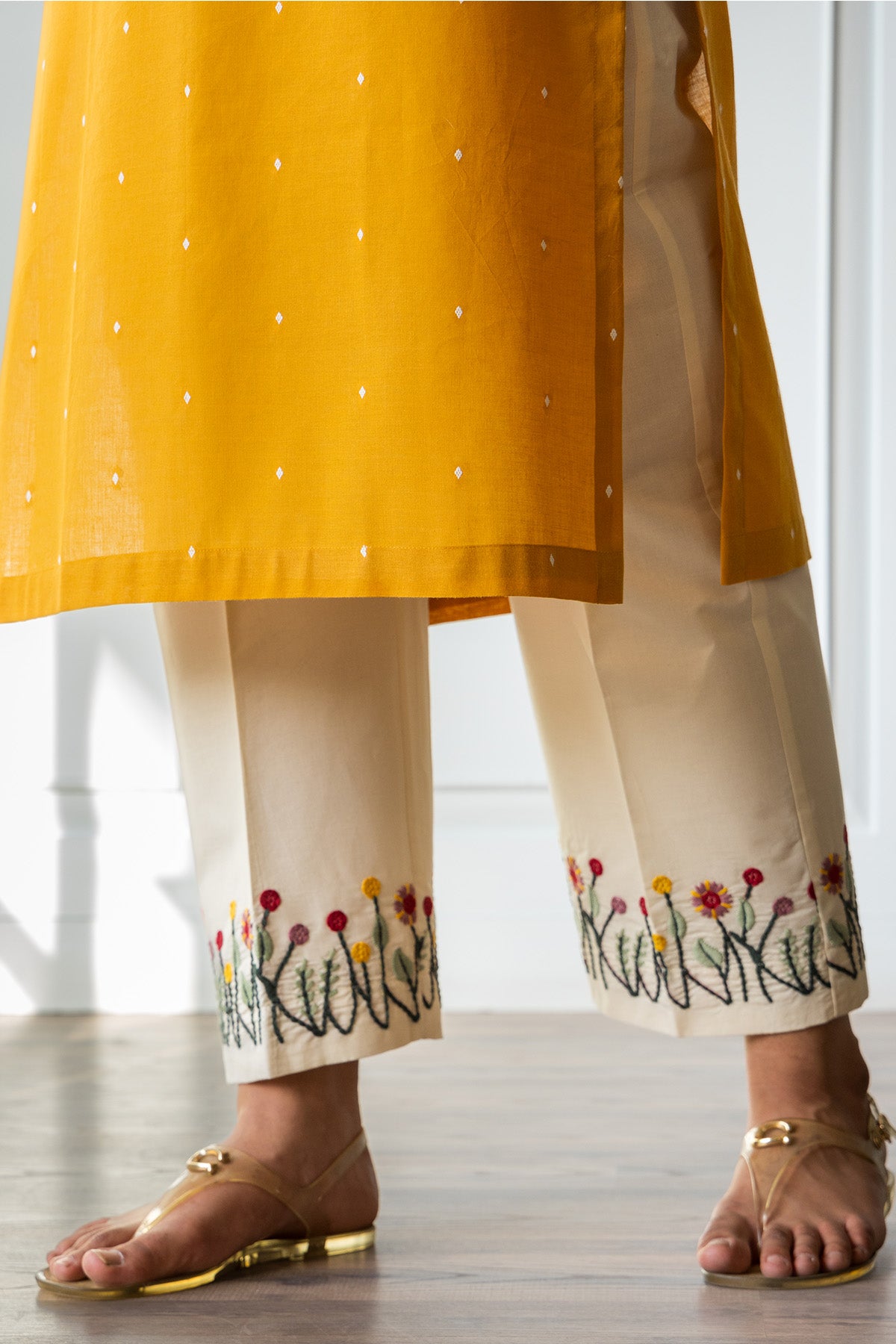 Yellow Kurta & Embroidered Pants
