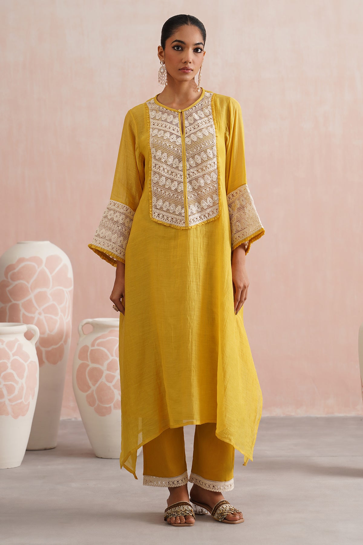 Yellow Lace A-Line Kurta Set