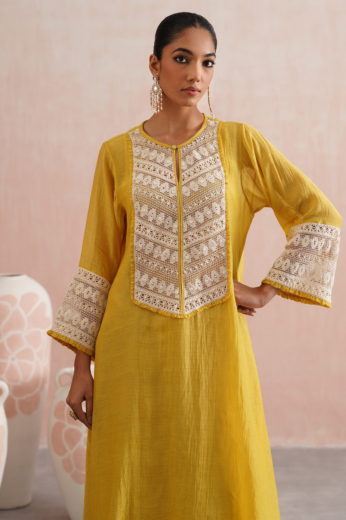 Yellow Lace A-Line Kurta Set