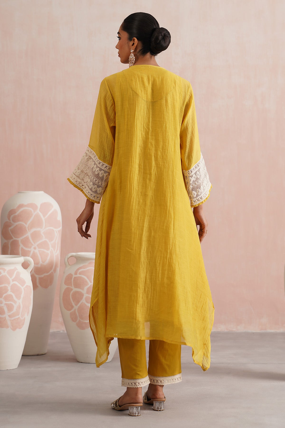 Yellow Lace A-Line Kurta Set