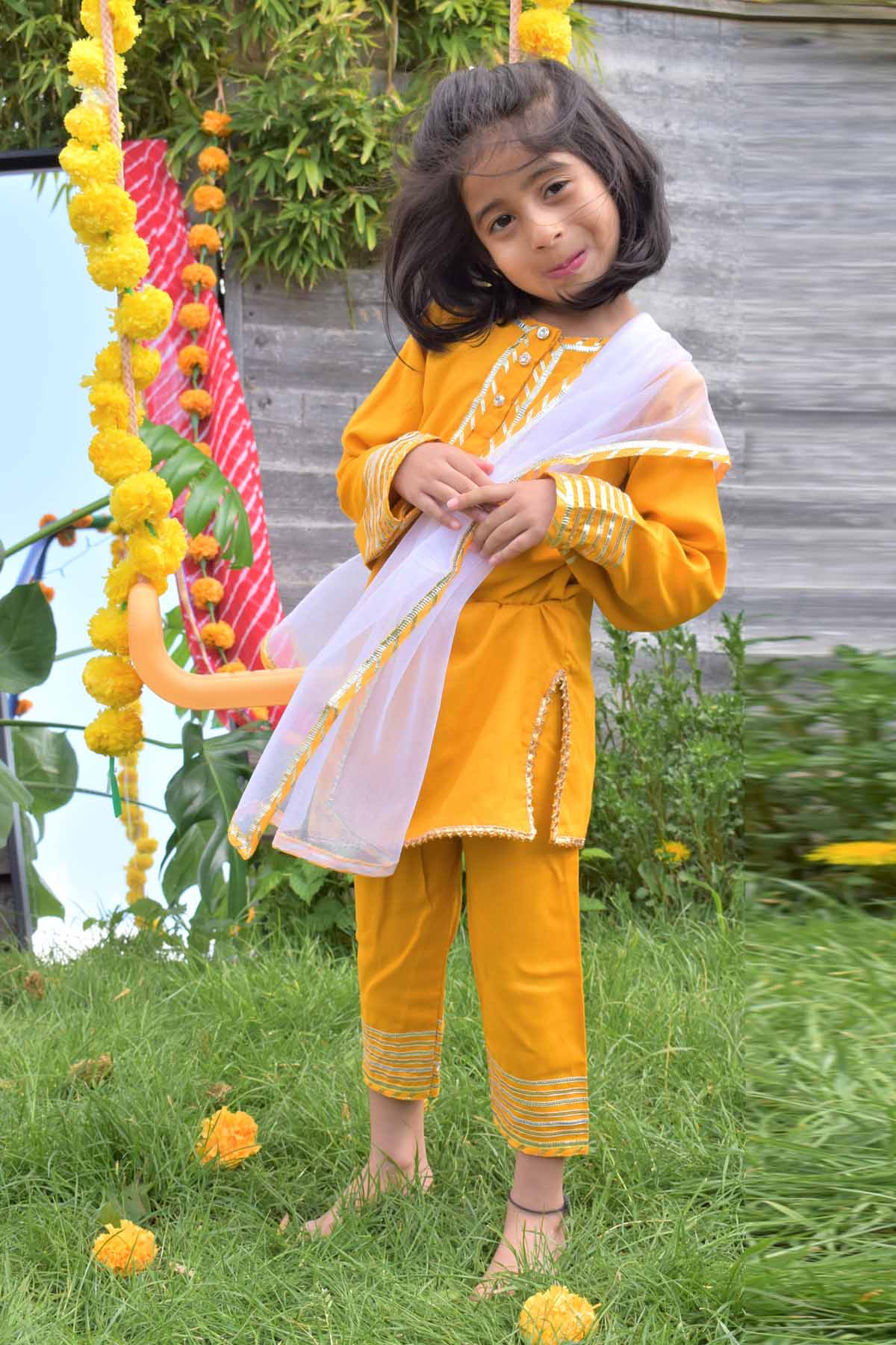 Designer ViYa Yellow Lace Embellished Kurta Set For Kids Available online at ScrollnShops