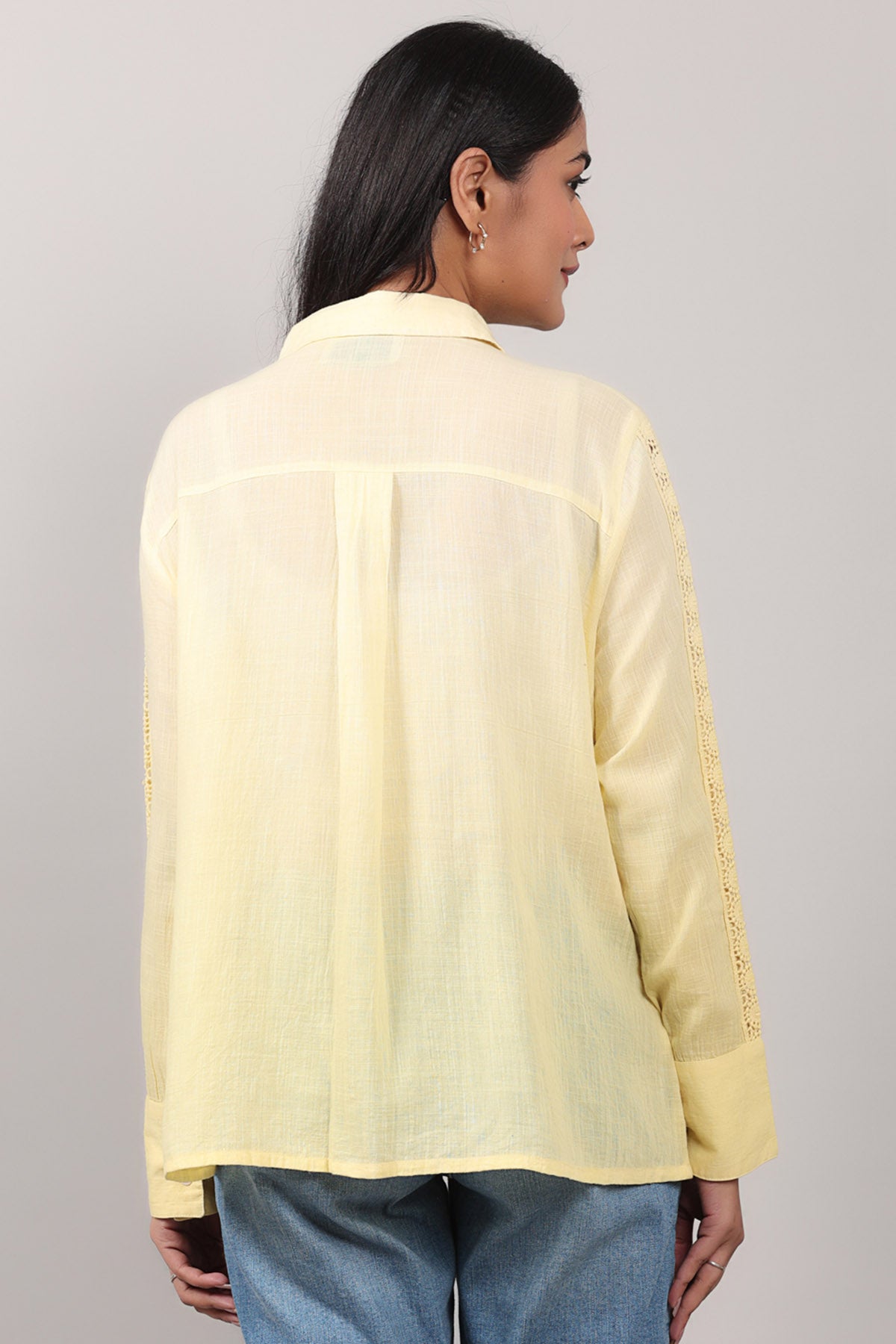Yellow Lace Embroidered Shirt