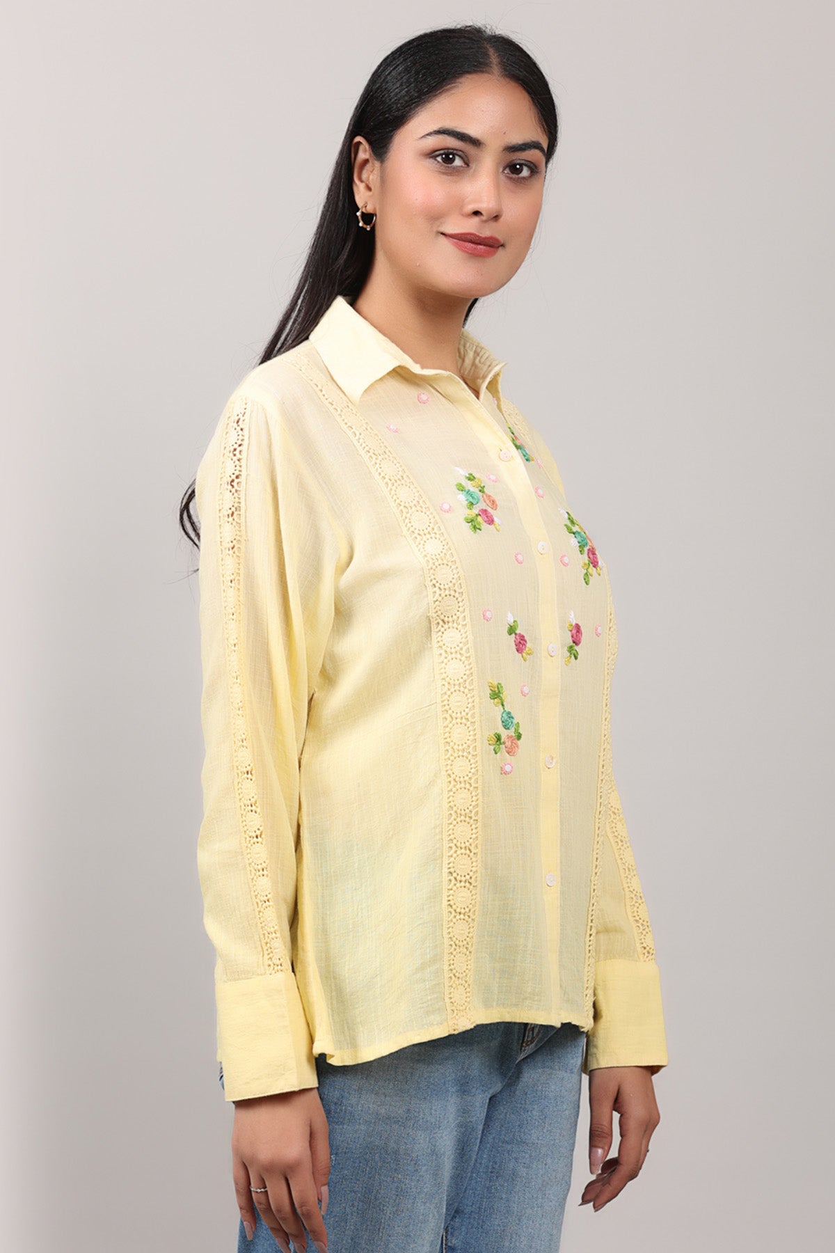 Yellow Lace Embroidered Shirt